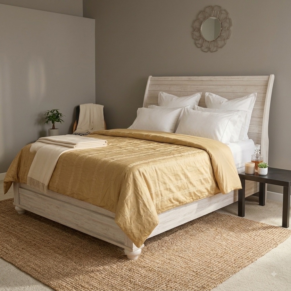 Suite 109 King Duvet Cover Gold Silk Blend Floral Embroidered Button Closure